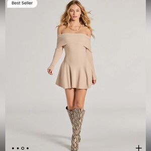 Knit off shoulder dress